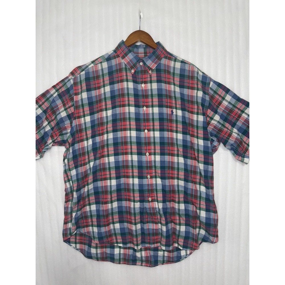 Ralph Lauren Shirt Mens XL Red Green Plaid Blake Button Down Madras Classic Fit